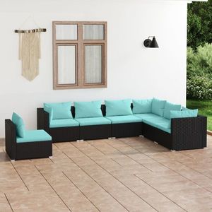 vidaXL Set mobilier de grădină cu perne, 7 piese, negru, poliratan imagine