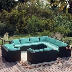 vidaXL Set mobilier de grădină cu perne, 11 piese, negru, poliratan imagine