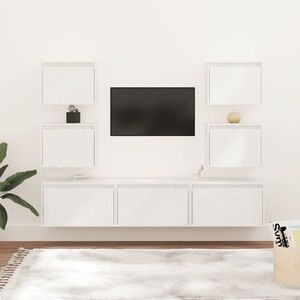 vidaXL Comode TV, 7 buc., alb, lemn masiv de pin imagine