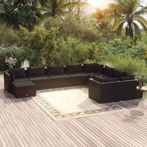 vidaXL Set mobilier de grădină cu perne, 10 piese, negru, poliratan imagine