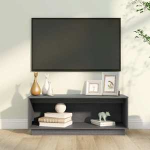 vidaXL Comodă TV, gri, 90x35x35 cm, lemn masiv de pin imagine