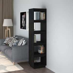 vidaXL Bibliotecă/Separator cameră negru 40x35x167 cm lemn masiv pin imagine