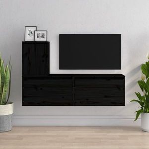 vidaXL Comode TV, 3 buc., negru, lemn masiv de pin imagine