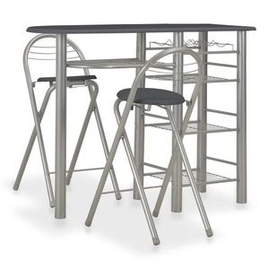 vidaXL Set mobilier de bar, cu rafturi, 3 piese, negru, lemn și oțel imagine