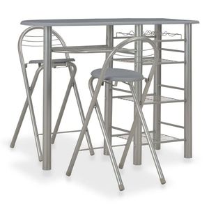 vidaXL Set mobilier de bar, cu rafturi, 3 piese, gri, lemn și oțel imagine