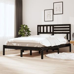 vidaXL Cadru de pat, negru, 120x190 cm, mic, dublu, lemn masiv de pin imagine