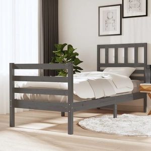 vidaXL Cadru de pat, gri, 90x200 cm, lemn masiv imagine