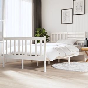 vidaXL Cadru de pat, alb, 140x190 cm, lemn masiv imagine