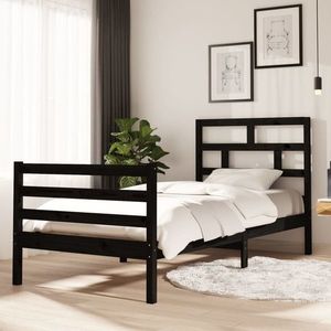 vidaXL Cadru de pat , negru, 90x200 cm, lemn masiv de pin imagine