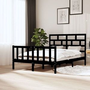 vidaXL Cadru pat, negru, 140x200 cm, lemn masiv de pin imagine