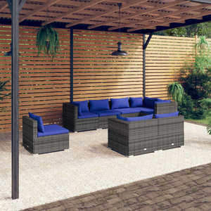 vidaXL Set mobilier de grădină cu perne, 8 piese, gri, poliratan imagine