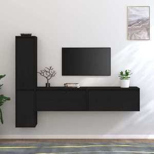 vidaXL Comode TV, negru, 4 buc., lemn masiv de pin imagine