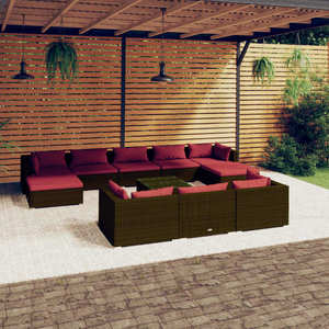 vidaXL Set mobilier de grădină cu perne, 11 piese, maro, poliratan imagine