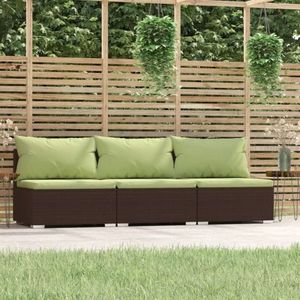 vidaXL Canapea de grădină cu 3 locuri, cu perne, maro, poliratan imagine