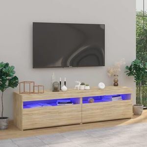 vidaXL Comode TV cu lumini LED, 2 buc., stejar sonoma, 75x35x40 cm imagine