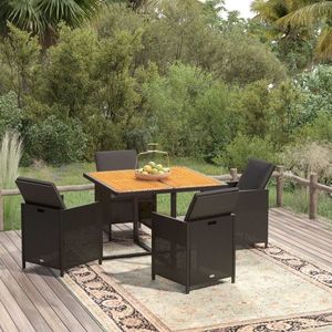 vidaXL Set de masă pentru grădină cu perne, 5 piese, negru, poliratan imagine