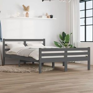 vidaXL Cadru de pat, gri, 140x200 cm, lemn masiv de pin imagine
