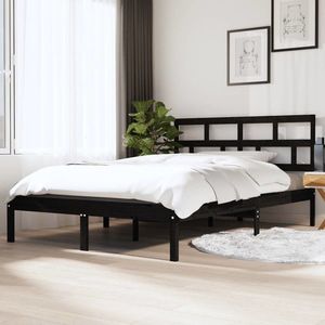 vidaXL Cadru de pat cu tăblie 4FT, dublu mic, negru, lemn masiv imagine