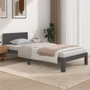 vidaXL Cadru de pat, gri, 90x200 cm, lemn masiv de pin imagine