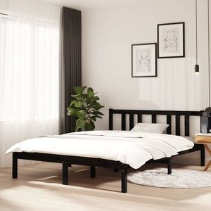 vidaXL Cadru de pat dublu, negru, 135x190 cm, lemn masiv imagine