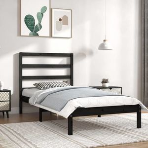 vidaXL Cadru de pat, negru, 90x200 cm, lemn masiv de pin imagine