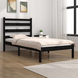 vidaXL Cadru de pat single, negru, 90x190 cm, lemn masiv de pin imagine