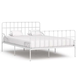 vidaXL Cadru de pat cu bază din șipci, alb, 140 x 200 cm, metal imagine