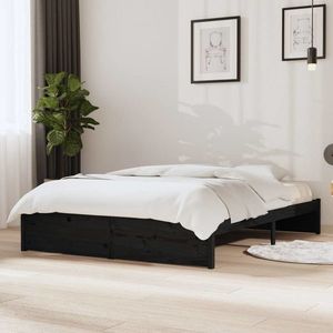 vidaXL Cadru de pat dublu, negru, 135x190 cm, lemn masiv imagine