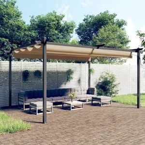 vidaXL Pavilion de grădină, acoperiș retractabil, gri taupe, 4x3 m imagine