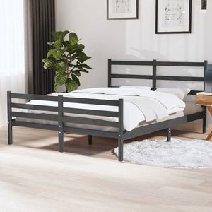 vidaXL Cadru de pat, 140x190 cm, lemn masiv de pin, gri imagine