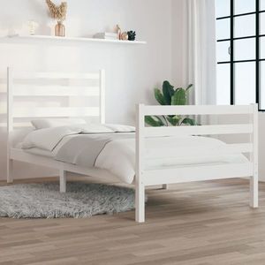 vidaXL Cadru de pat, 90x200 cm, lemn masiv de pin, alb imagine