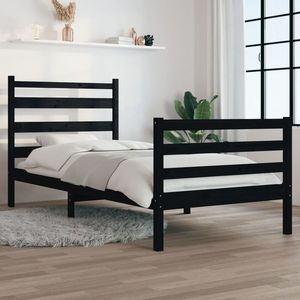 vidaXL Cadru de pat, 90x200 cm, lemn masiv de pin, negru imagine
