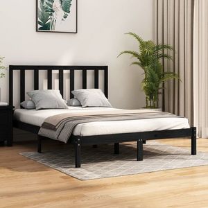 vidaXL Cadru de pat mic dublu, negru, 120x190 cm, lemn masiv de pin imagine
