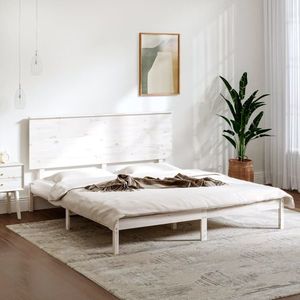 vidaXL Cadru de pat, alb, 200x200 cm, lemn masiv de pin imagine