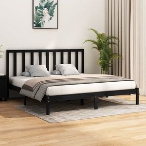 vidaXL Cadru de pat Super King, negru, 180x200 cm, lemn masiv de pin imagine
