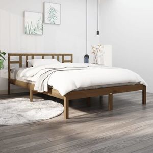 vidaXL Cadru de pat mic dublu, maro miere, 120x190 cm, lemn masiv imagine