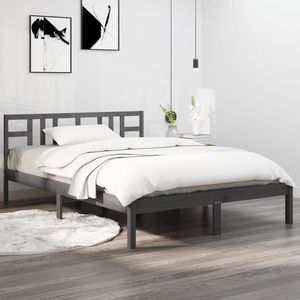 vidaXL Cadru de pat, gri, 140x190 cm, lemn masiv imagine