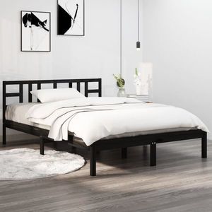 vidaXL Cadru de pat, negru, 140x200 cm, lemn masiv imagine