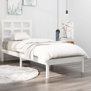 vidaXL Cadru de pat, alb, 100x200 cm, lemn masiv imagine