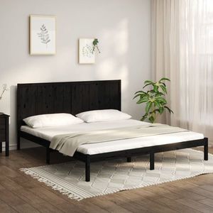 vidaXL Cadru de pat, negru, 200x200 cm, lemn masiv de pin imagine