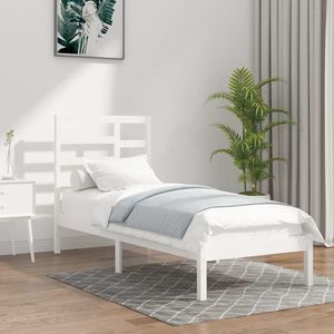 vidaXL Cadru de pat, alb, 90x200 cm, lemn masiv imagine