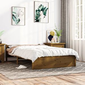 vidaXL Cadru de pat dublu, maro miere, 135x190 cm, lemn masiv imagine