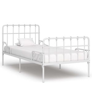 vidaXL Cadru de pat cu bază din șipci, alb, 90 x 200 cm, metal imagine