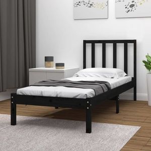 vidaXL Cadru de pat single, negru, 90x190 cm, lemn masiv de pin imagine
