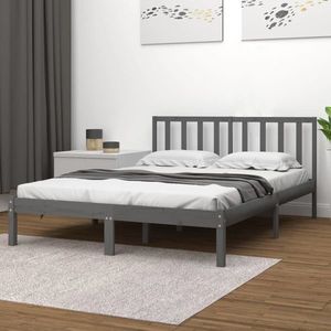 vidaXL Cadru de pat cu tăblie Super King Size, gri, lemn masiv imagine