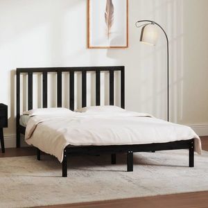 vidaXL Cadru de pat dublu, negru, 135x190 cm, lemn masiv de pin imagine
