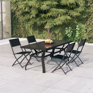 vidaXL Set de servit masa pentru grădină, 5 piese, gri și negru imagine