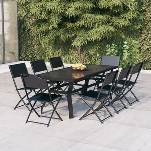 vidaXL Set de servit masa pentru grădină, 9 piese, gri și negru imagine