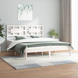 vidaXL Cadru de pat cu tăblie 6FT Super King, alb, lemn masiv imagine
