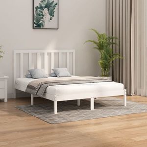 vidaXL Cadru de pat, alb, 160x200 cm, lemn masiv imagine